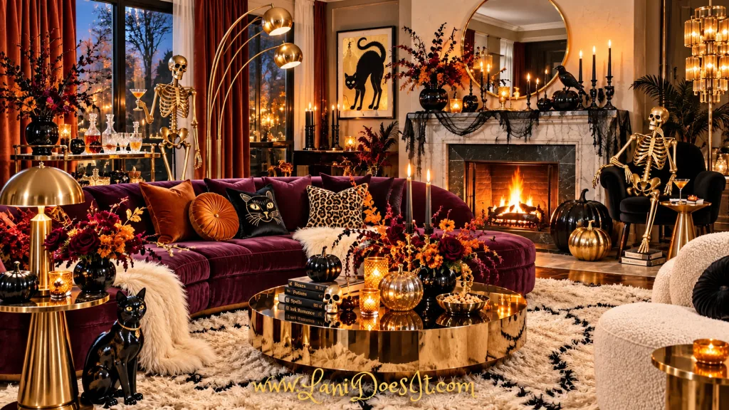 1970s era Hollywood Regency Halloween Styled Living Room