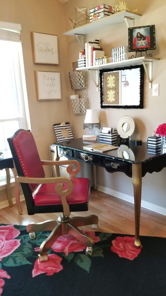 Painted Black And Gold Glam Desk Makeover