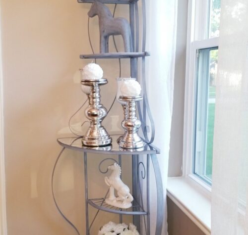 Painting Corner Shelf with Rust-Oleum CHALKED Paint & Adding Easy Faux Mirror