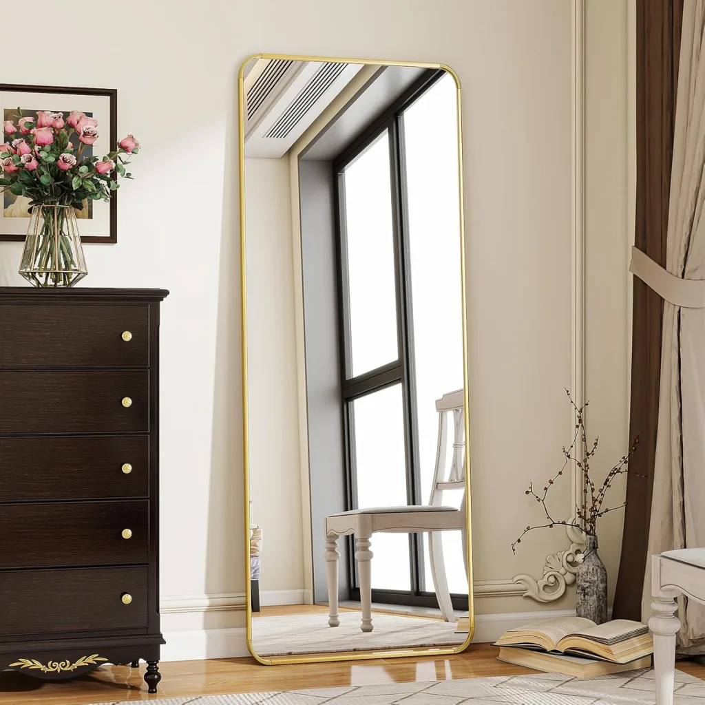 Full length rectangle gold floor mirror