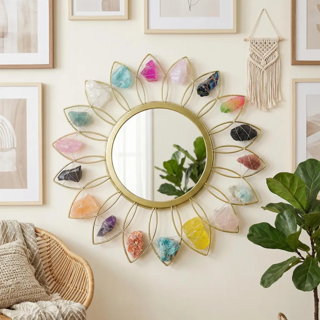 Gold Chakra Crystal Sunflower Mirror