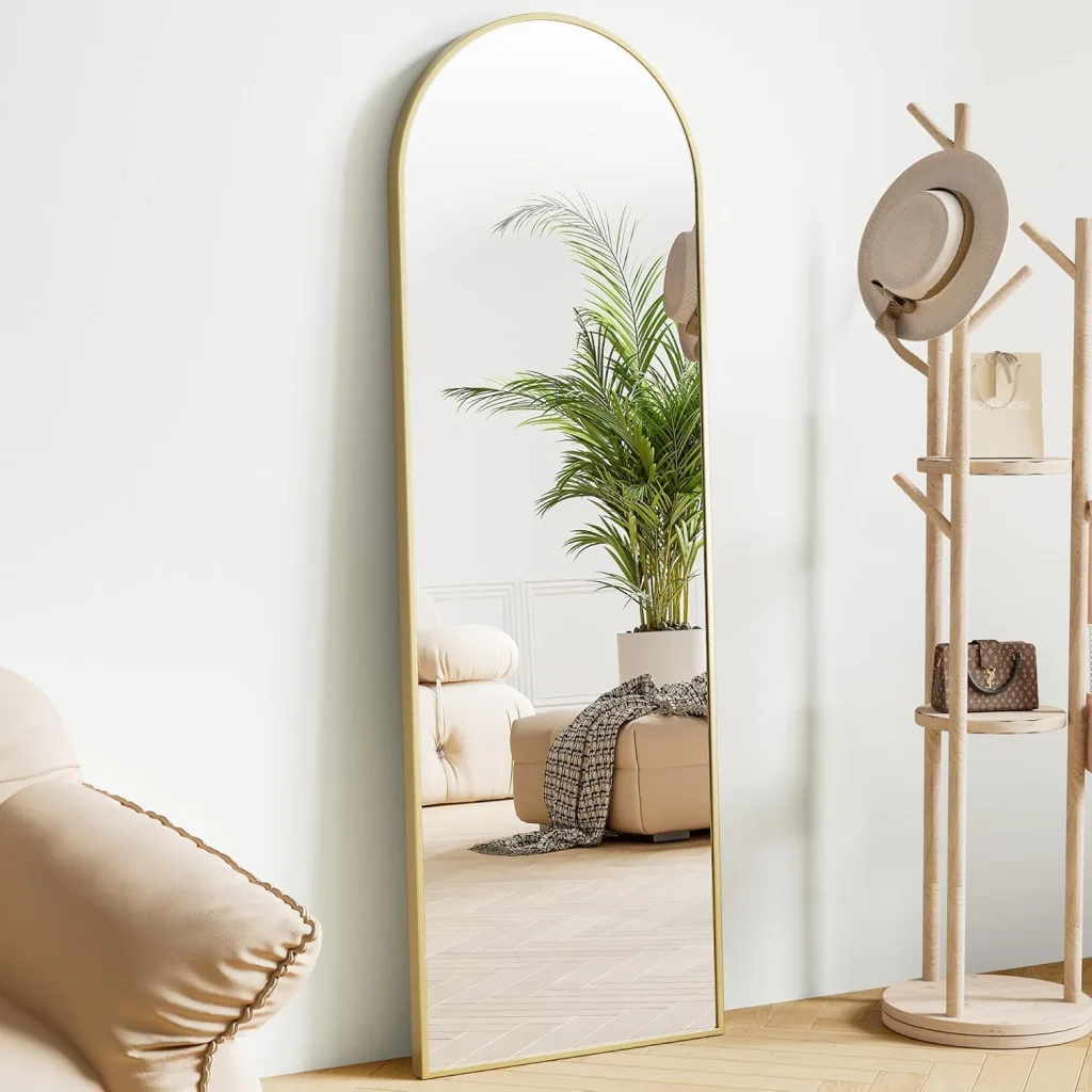 Gold arched full length floor mirror