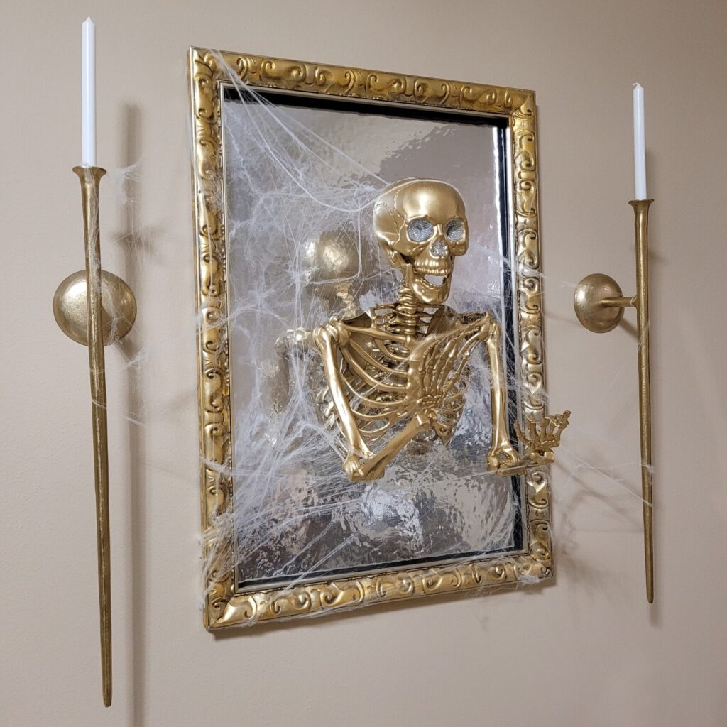 How to DIY Your Own Haunted Gold Skeleton Wall Mirror