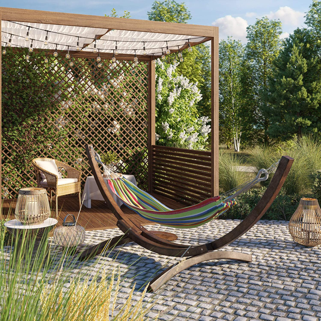 BELLEZE Double Hammock with Wooden Stand - Backyard Ideas To Start Planning Now