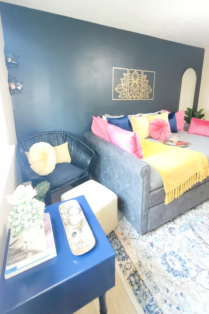 Opalhouse bamboo side table makover. Boho Glam Bliss: Budget Guest Bedroom Transformation For Under $1000 - Lani Does It