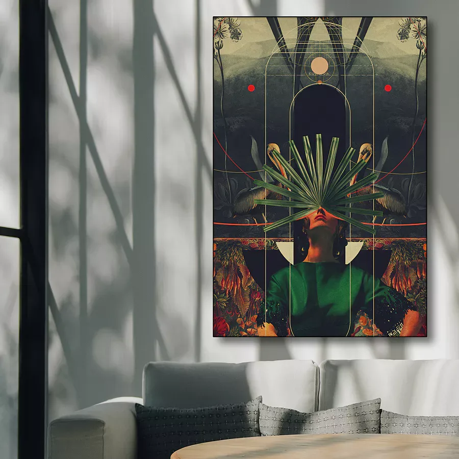 Large Palm Plant Masked Woman Oversized Canvas above sofa Big Wall Decor Trend 2026: The Fastest Way to Make Your Home Look Expensive