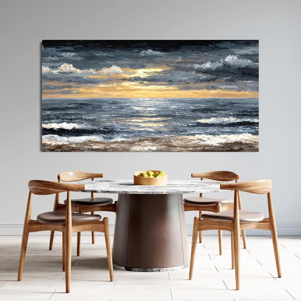 Canvas Oversized Wall Art Decor Modern Wall Art Pictures for Living Room Abstract Coastal Wall Art in a small stylish minimalist kitchen