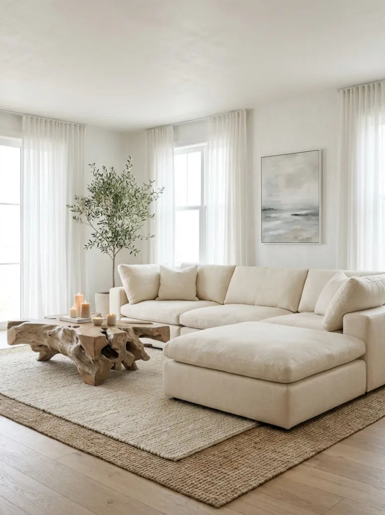 Coastal calm living room with airy neutrals and beach inspired decor beachy and expensive home look but simple