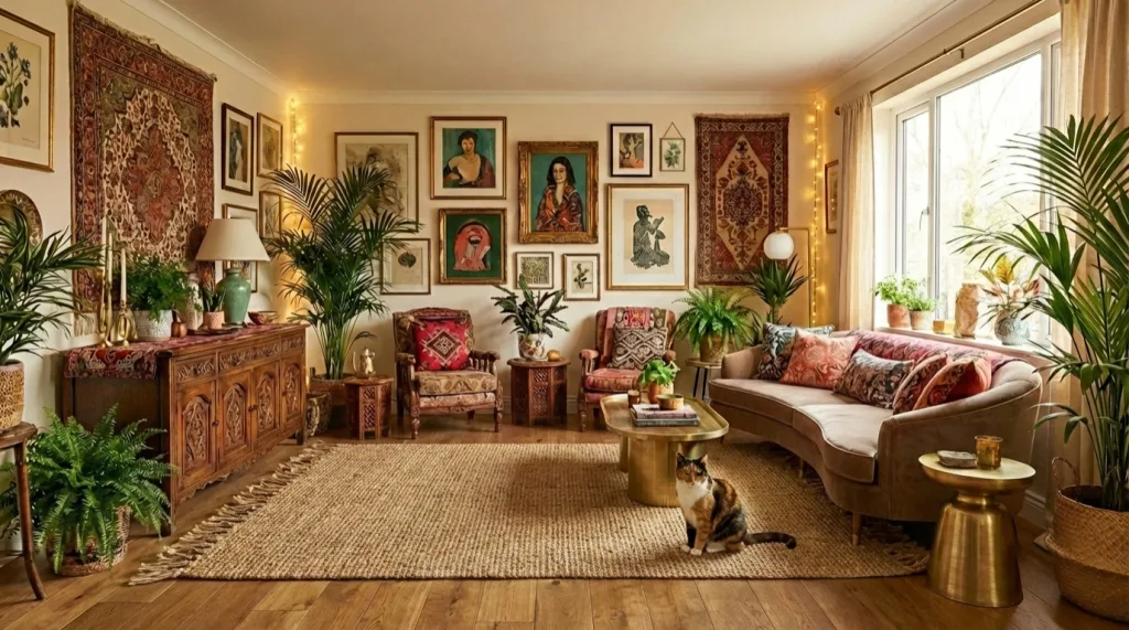 Maximalist Boho Living Room Feminine Decor Style