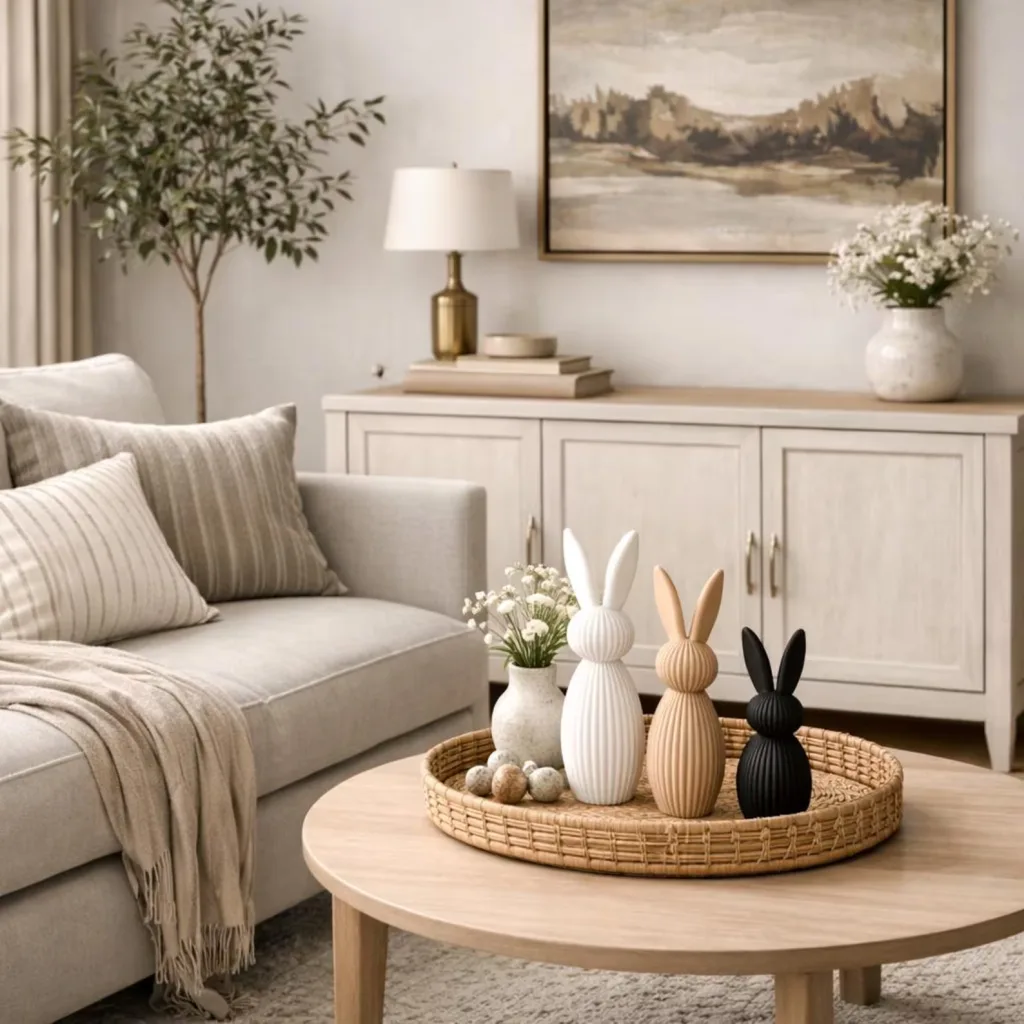 Modern Ribbed Bunny Decor | Minimalist Easter Bunny | Neutral Spring Home Decor | Shelf & Table Decor