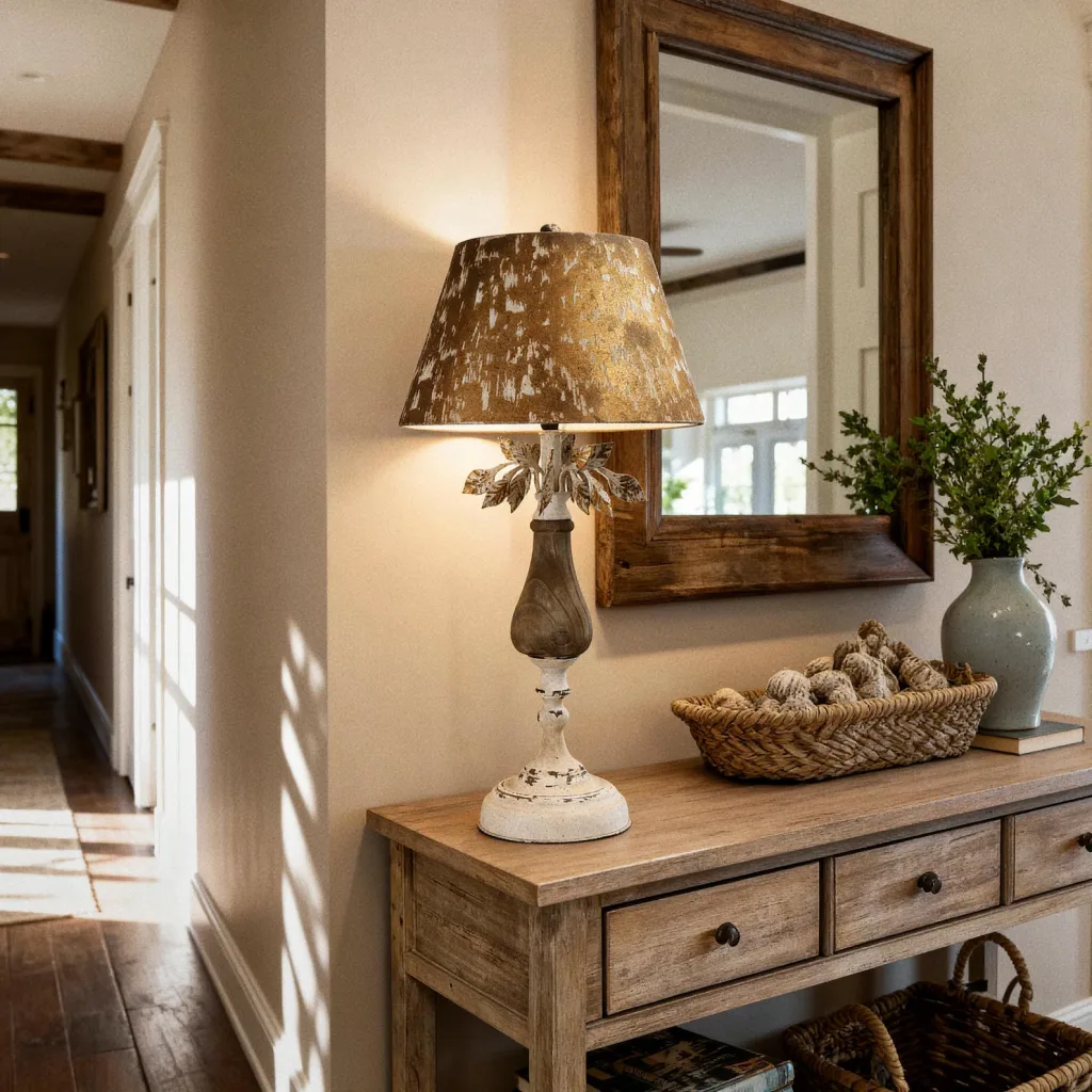 French Country Table Lamp with Distressed Gold Shade - How to Achieve Country Cottage Style Home on a Budget