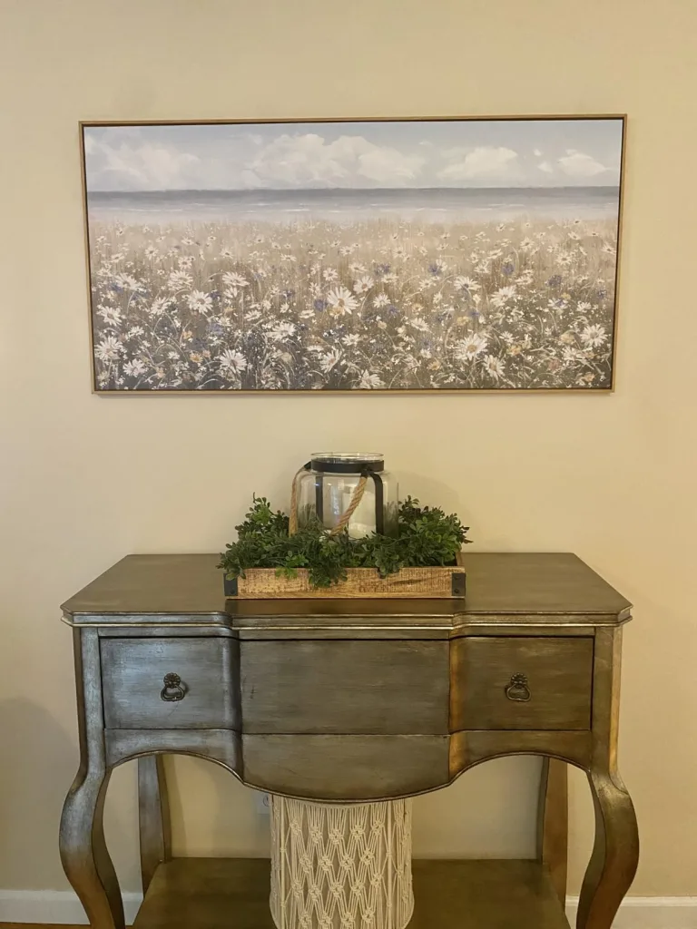Cottagecore Farmhouse Decor Bathroom Wall Art above a french vintage style table