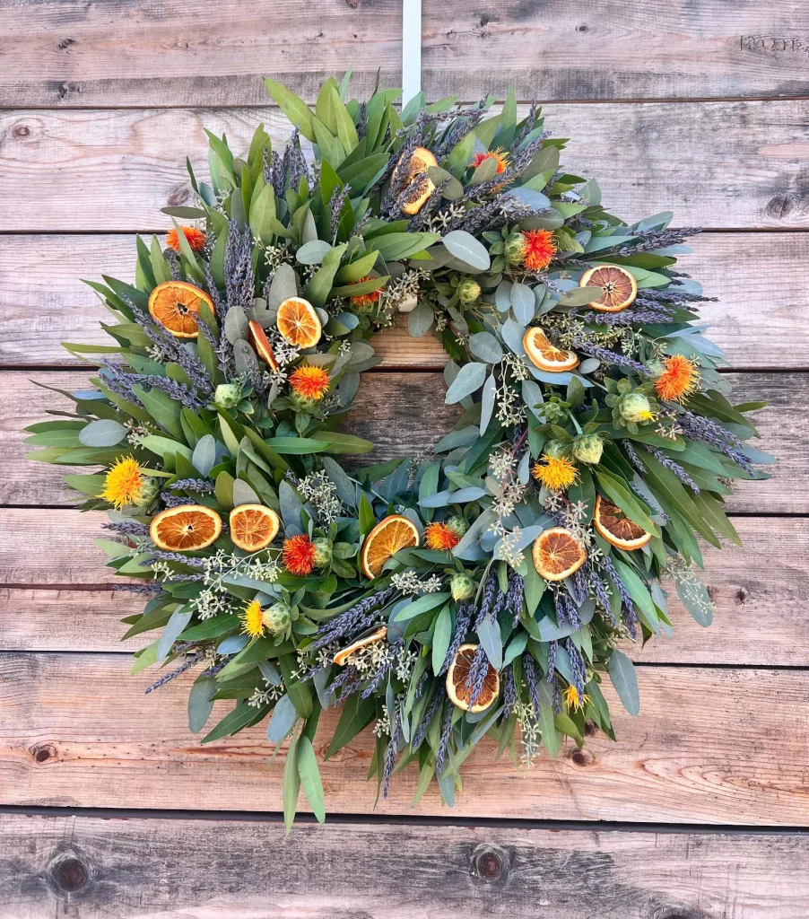 Dried orange eucalyptus leaf spring wreath