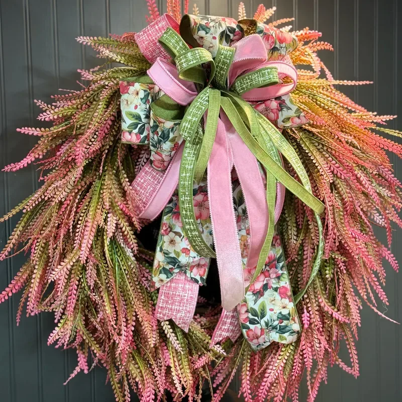 Pin and green floral spring wreath