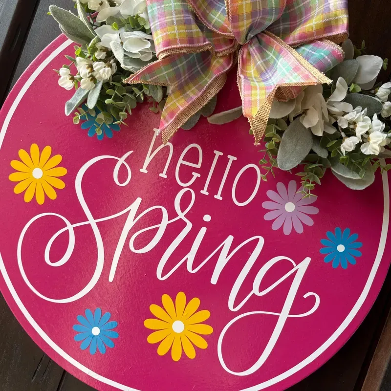 Hello Spring Pink Floral Door Sign - Top 8 Flowers to Make Beautiful Spring Wreaths