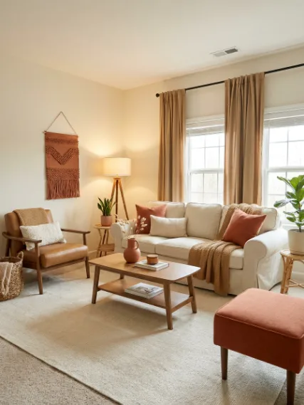 The Honest Truth About the 60-30-10 Rule in Interior Design - Neutral Cream Terracotta Living Room Design Ideas