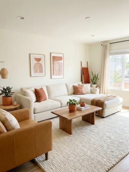 The Honest Truth About the 60-30-10 Rule in Interior Design - Neutral Cream Terracotta Living Room Design Ideas