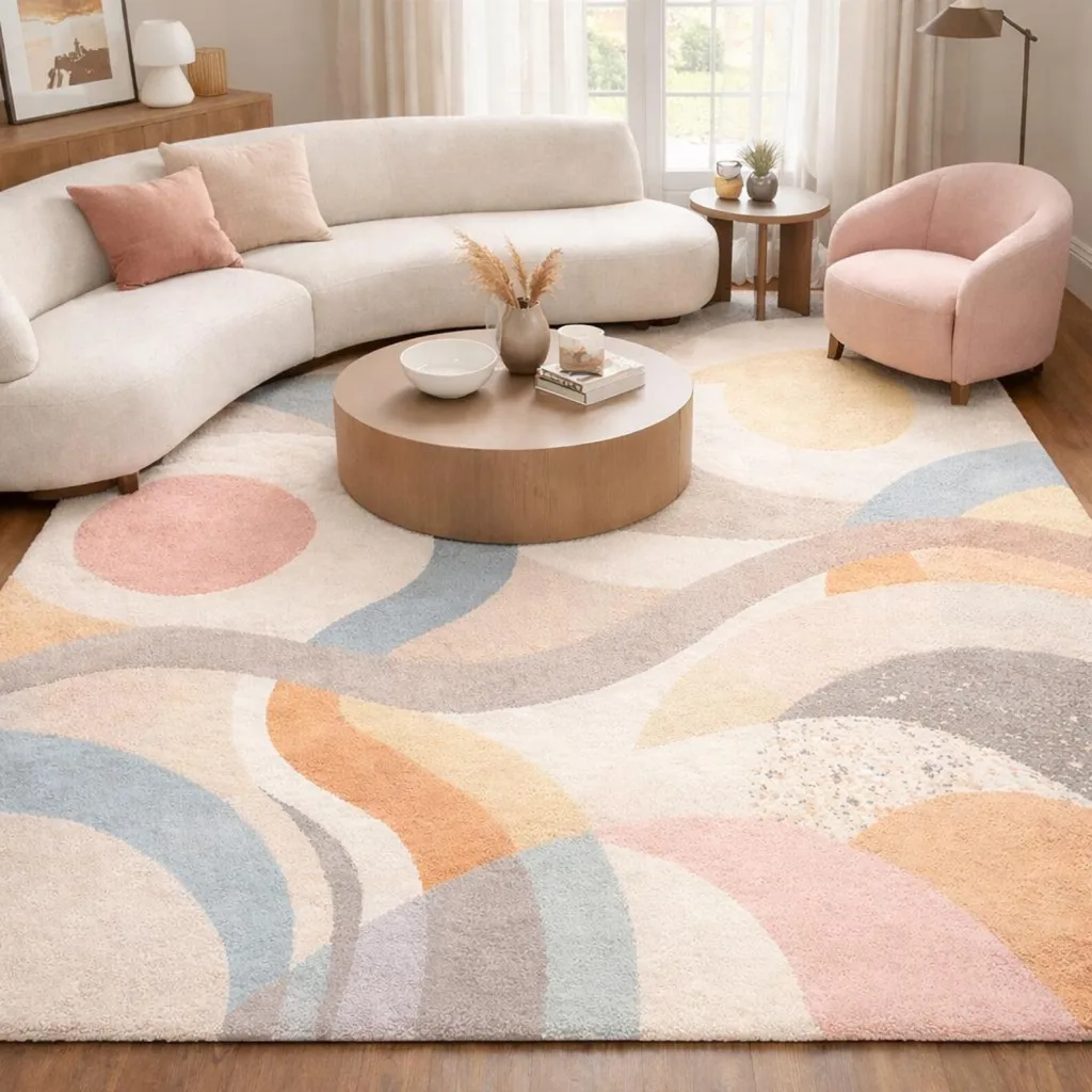 The Honest Truth About the 60-30-10 Rule in Interior Design - Feminine blush soft tones living room, modular sofa and wooden accents boho vibe