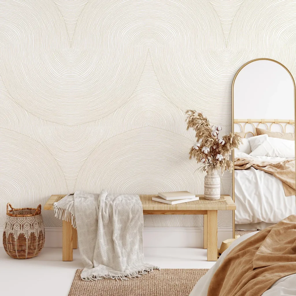 Modern Geometric Beige White Wallpaper