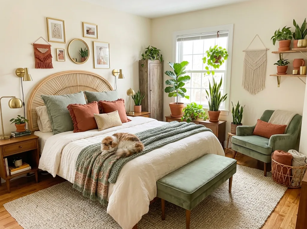 Glam boho bedroom with plants 60-30-10 Home Decor Rule - The Honest Truth About the 60-30-10 Rule in Interior Design