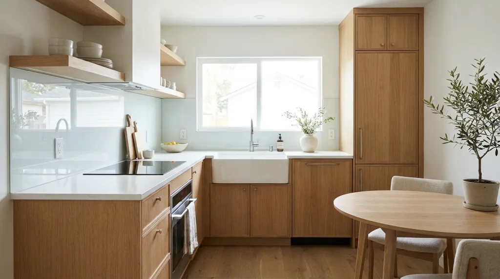 The Honest Truth About the 60-30-10 Rule in Interior Design - Spacious Small Kitchen with Wood Modern Design