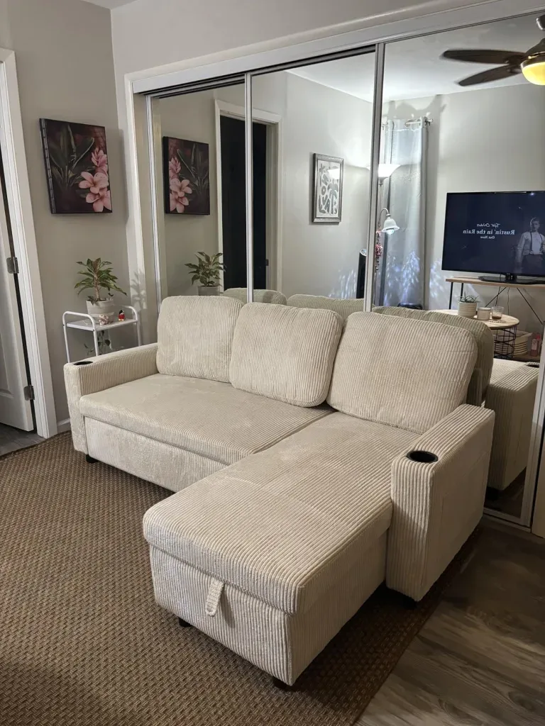 Pullout Sofa bed with Reversible Storage Chaise - The Lazy Girl’s Easy Guide to a Tidy Home