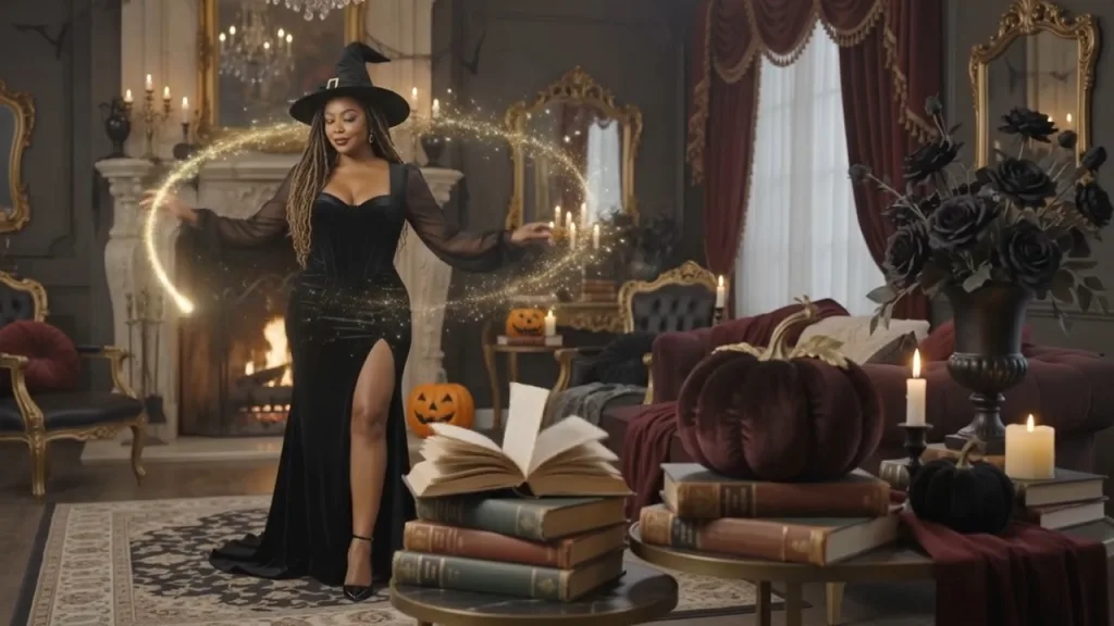 Dark Academia Vintage Glam Witchy Halloween Living Room