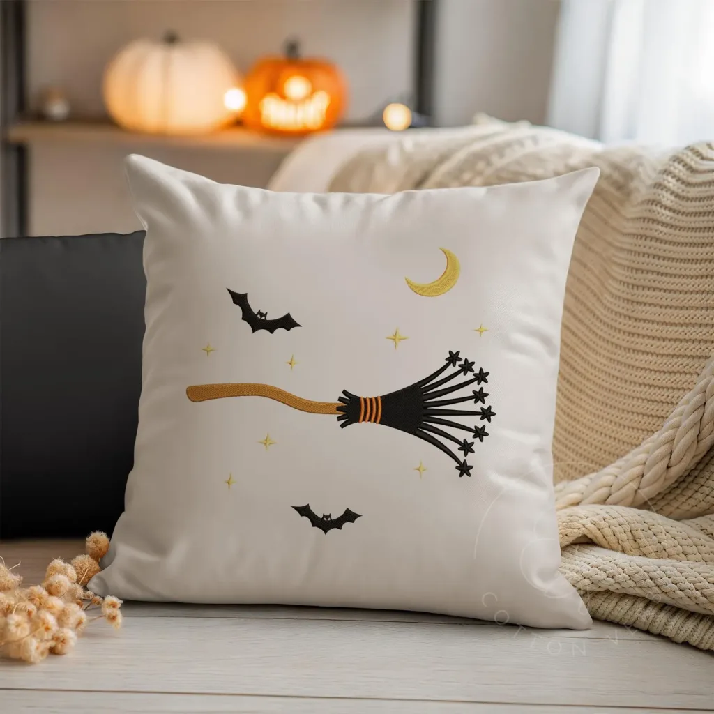 Embroidered Witch Broom Pillow - Stunning Halloween Grandin Road Dupes You Can Actually Afford