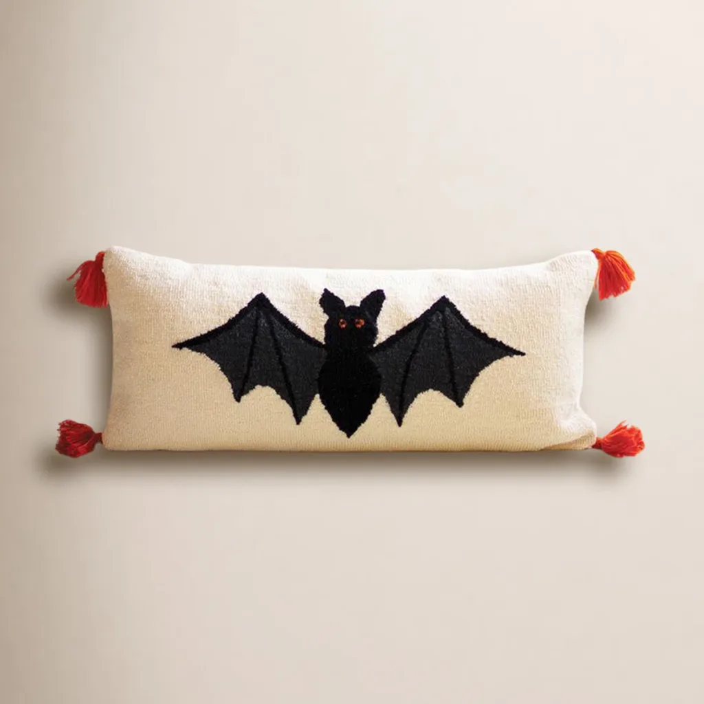 Wayfair Halloween Bat Hand-Hooked Pillow
