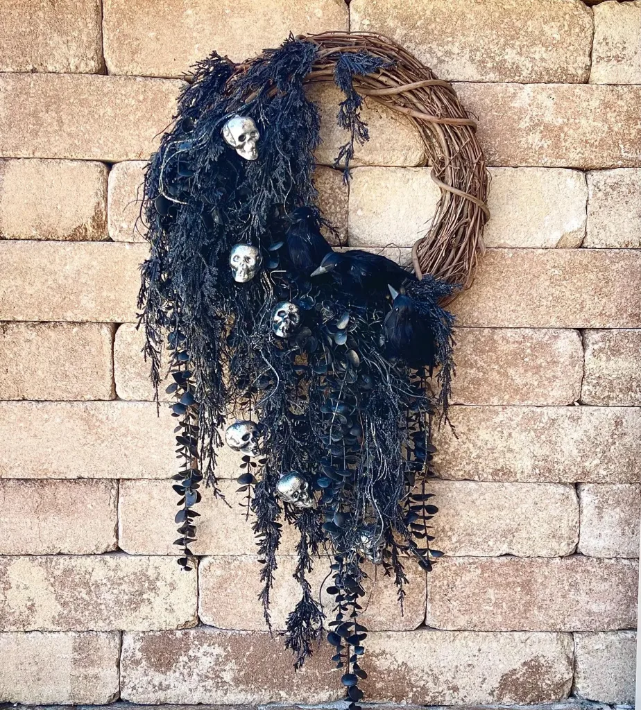 Black Wreath with Skull Display Ideas For Halloween Home - The Ultimate Halloween Decoration Timeline And When to Actually Start