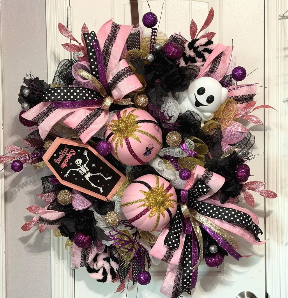 Pink Halloween Themed Wreath Ideas - How to Style Halloween Decor You Already Own in a Completely New Way