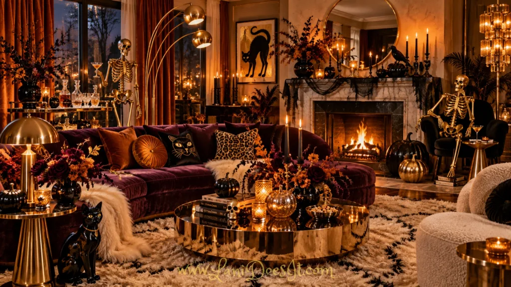 Halloween Decor Then and Now: Trends Shaping the Future - 1970s Halloween Spooky Glam Hollywood Regency Interior Design