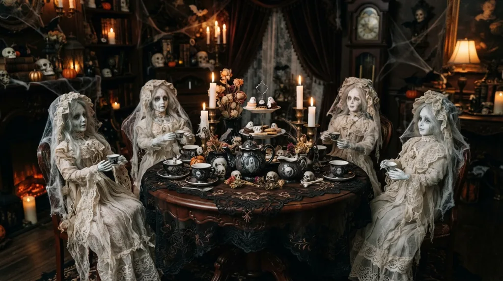 Victorian Ghost Doll Tea Party - Halloween Doll Decor Ideas That Are Creepy in the Best Way